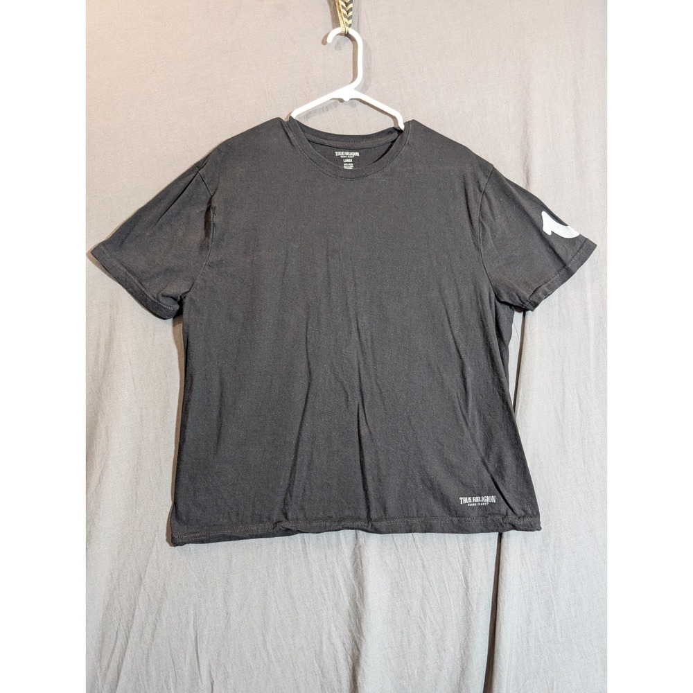 True Religion Men Large Black Short‎ shirt Sleeve Crew Neck T Shirt Logo Detail
